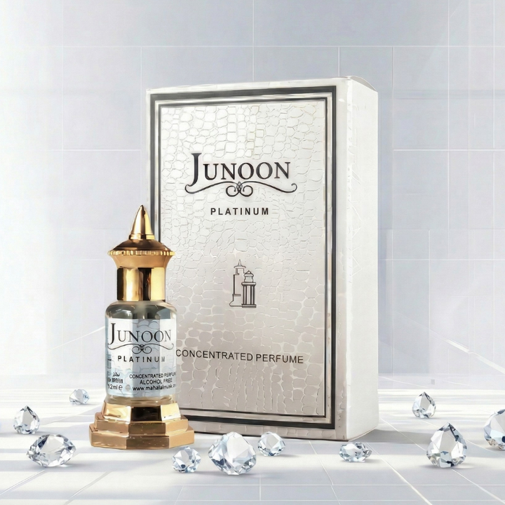 Junoon Platinum affordable attar oil bottle with luxury packaging in Pakistan