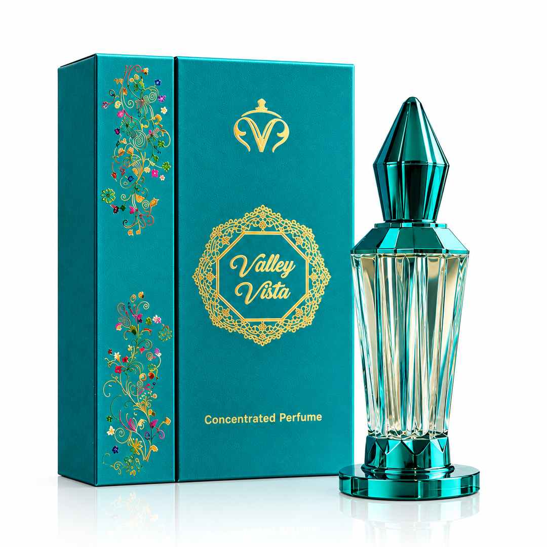 Valley Vista Concentrated Perfume oil with teal bottle and matching box 