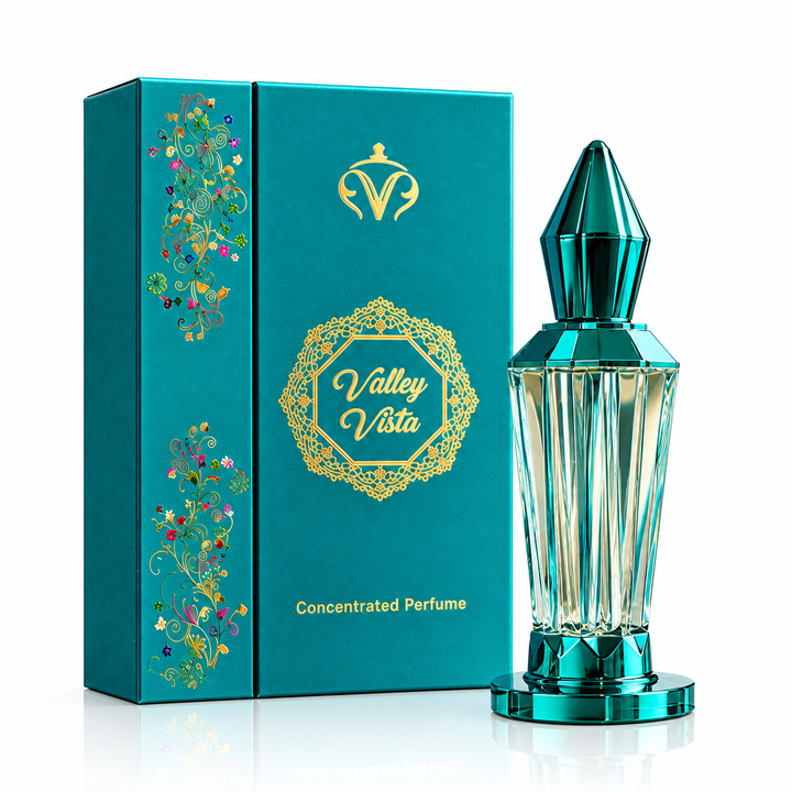 Valley Vista Concentrated Perfume oil with teal bottle and matching box 